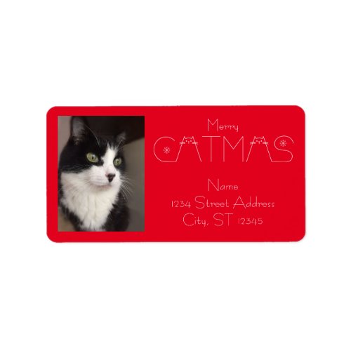 Cute Merry Catmas Christmas Cat Photo Return Label