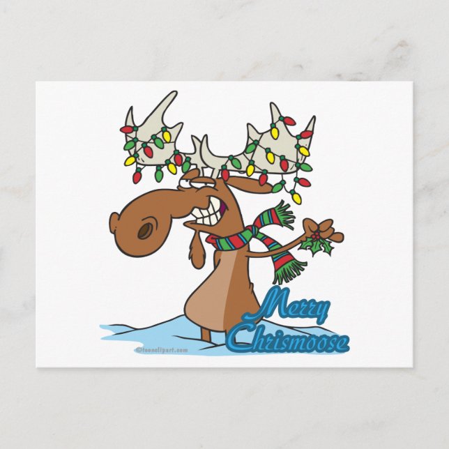 cute merry chrismoose silly christmas moose holiday postcard (Front)