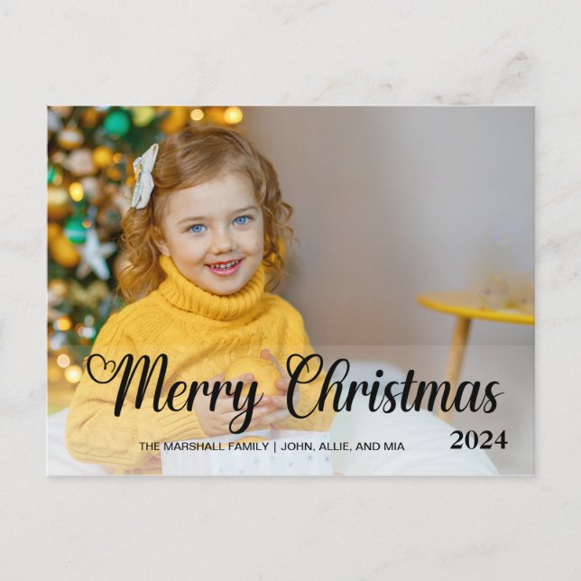Cute Merry Christmas 2024 Photo Typography Holiday Postcard (Front)