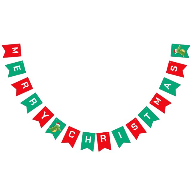 Cute merry Christmas alligator santa Xmas party Bunting Flags (All)