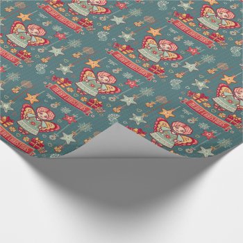 Cute Merry Christmas Angel And Presents Wrapping Paper by storechichi at Zazzle