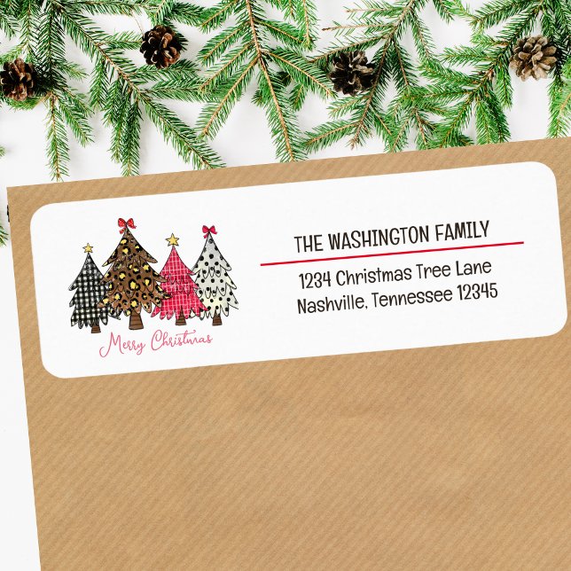 Cute Merry Christmas Animal Print Trees Address Label (Cute Merry Christmas Animal Print Trees Address Label)