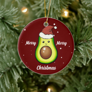 Cute Merry Christmas Avocado ceramic ornament