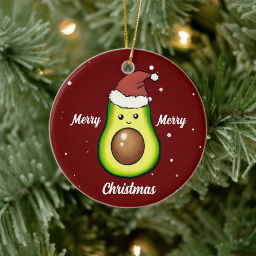 Cute Merry Christmas Avocado ceramic ornament