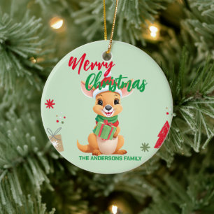 Cute merry christmas Baby Kangaroo Santa Scarf  Ceramic Ornament