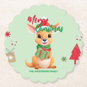 Cute merry christmas Baby Kangaroo Santa Scarf hol Paper Coaster