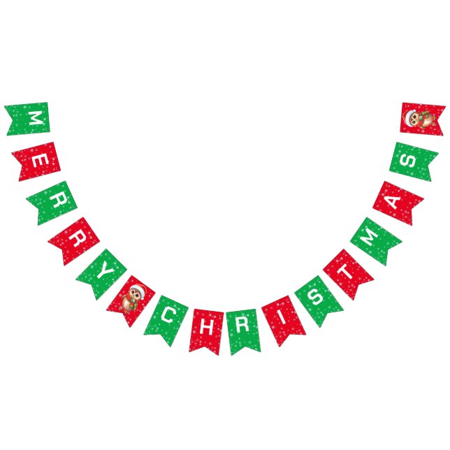 Cute merry Christmas Baby Owl Santa Scarf holiday  Bunting Flags (All)