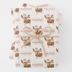 Cute Merry Christmas Baby Reindeer Wrapping Paper Sheets