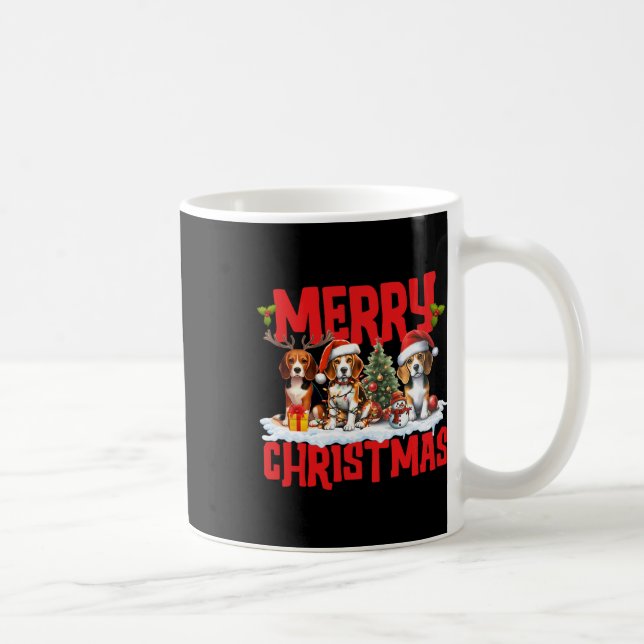 Cute Merry Christmas Beagle Dog Santa Hat Reindeer Coffee Mug (Right)