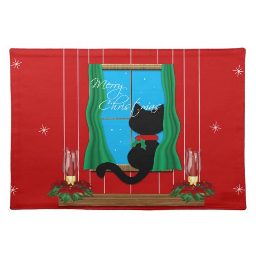 Cute Merry Christmas Black Cat Placemat