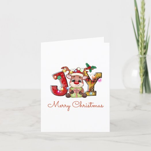 Cute Merry Christmas Calf Joy Santa Hat Holly Star