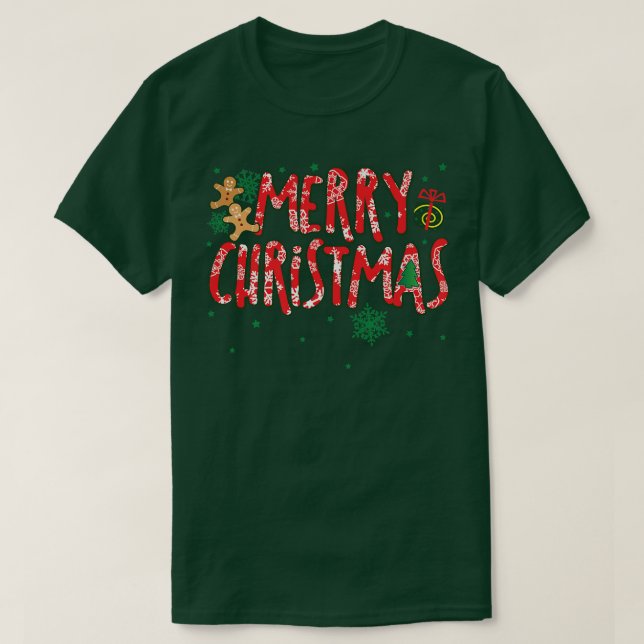 Cute Merry Christmas Candy Cane Holiday Gingerbrea T-Shirt (Design Front)