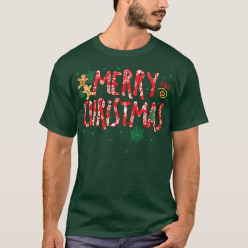 Cute Merry Christmas Candy Cane Holiday Gingerbrea T_Shirt