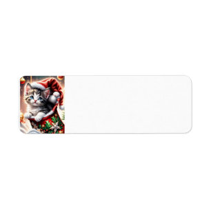 cute Merry Christmas Cat address label