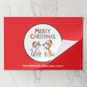 Cute Merry Christmas Cat and Dog Paper Placemat