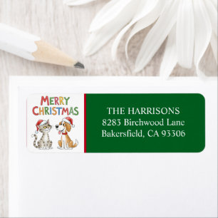 Cute Merry Christmas Cat and Dog Return Address  Label