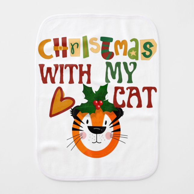 Cute Merry Christmas Cat Meowy Christmas Xmas  Baby Burp Cloth (Front)