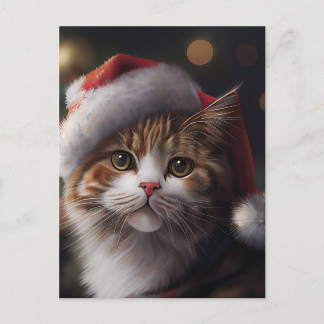 Cute Merry Christmas Cat postcard (Front)