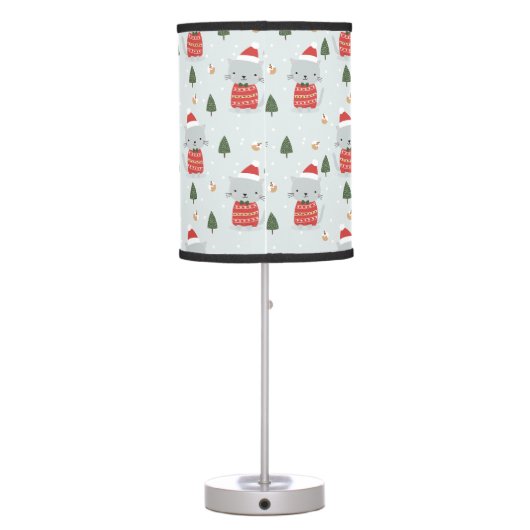 Cute Merry Christmas  Cats Seamless Pattern Custom Table Lamp (Back)