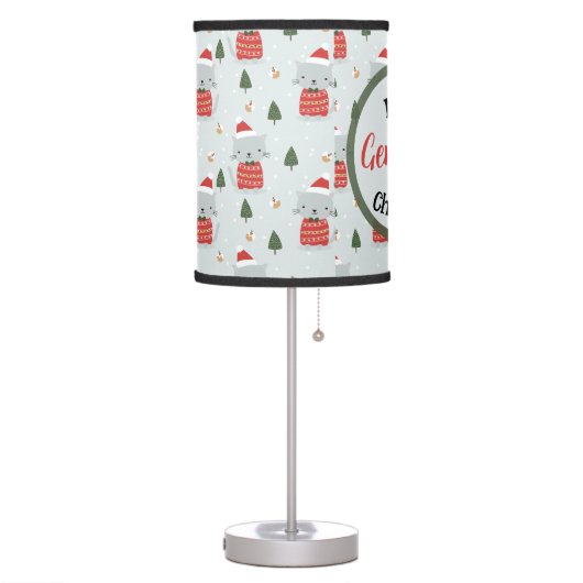 Cute Merry Christmas  Cats Seamless Pattern Custom Table Lamp (Left)