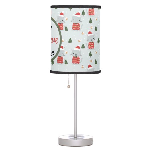 Cute Merry Christmas Cats Seamless Pattern Custom Table Lamp (Right)