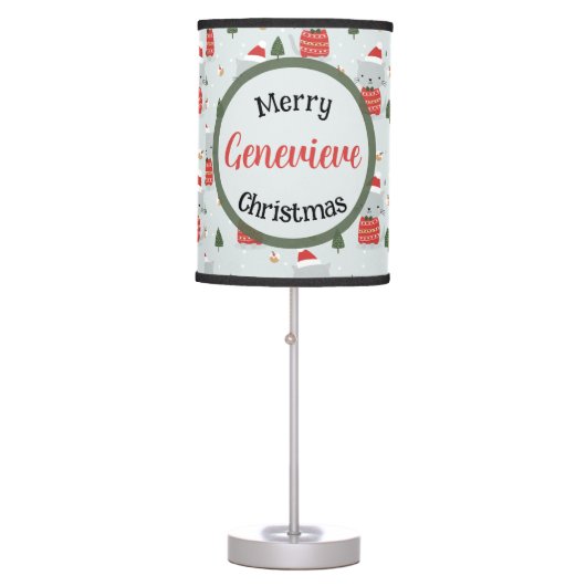Cute Merry Christmas  Cats Seamless Pattern Custom Table Lamp (Front)