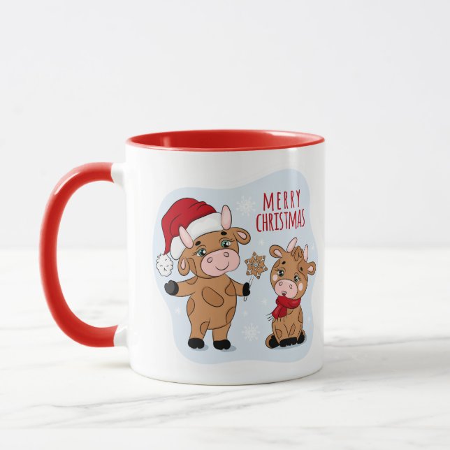Cute Merry Christmas Cows Festive Modern Mug (Left)
