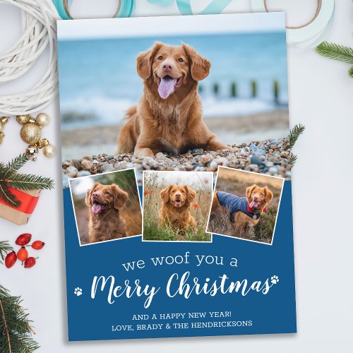 Cute Merry Christmas Custom Dog Pet Photo Collage Holiday Card