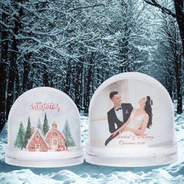 Cute Merry Christmas & Custom Wedding Couple Photo Snow Globe (Creator Uploaded)