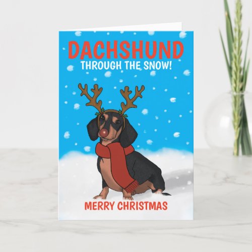 Cute Merry Christmas Dachshund Dog Rudolph Holiday Card