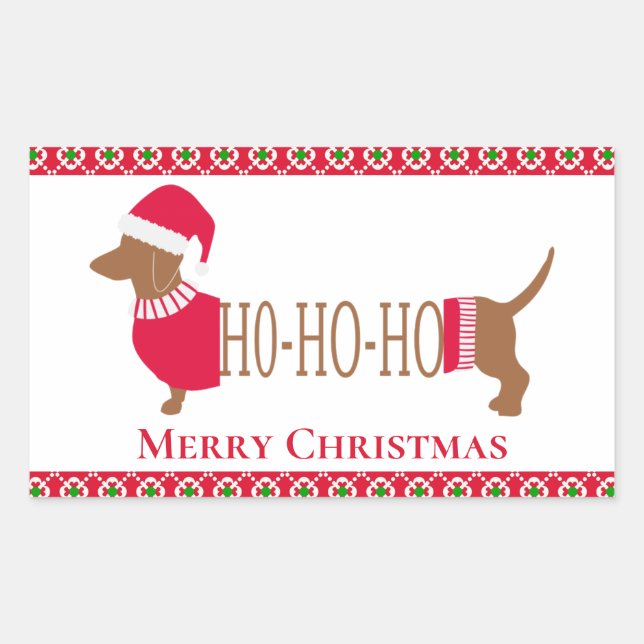 Cute Merry Christmas Dachshund Doxie Dog Rectangular Sticker (Front)