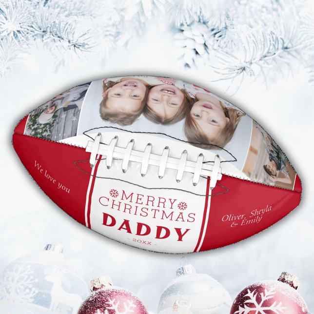 Cute Merry Christmas Daddy Red 3 Photo Collage Football (Creator Uploaded)