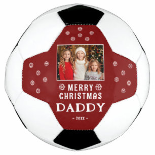 Cute Merry Christmas Daddy Snowflakes Photo Soccer Ball