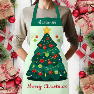 Cute Merry Christmas Decorated Christmas Tree Apron