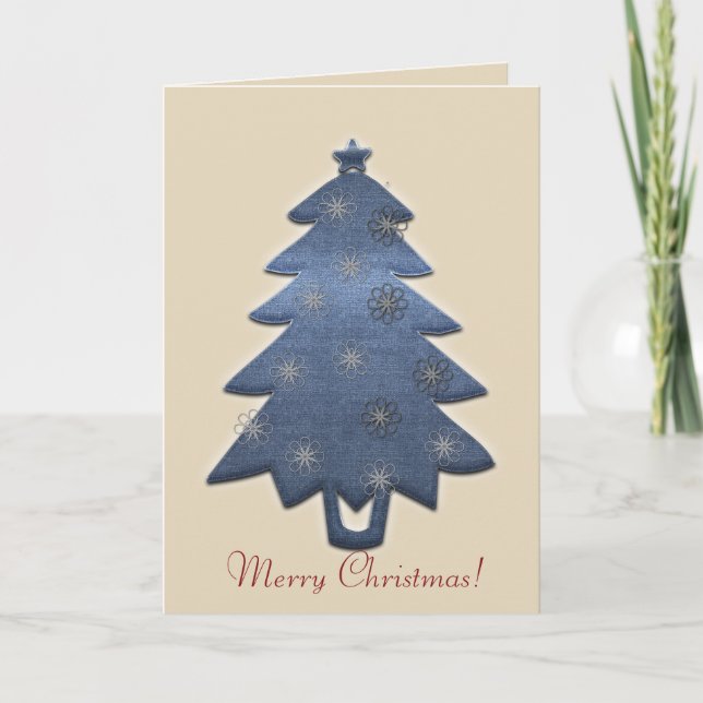 Cute Merry Christmas Denim Tree Card (Front)
