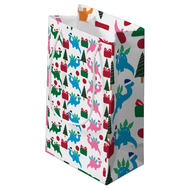 Cute Merry Christmas Dinosaurs Small Gift Bag (Back Angled)