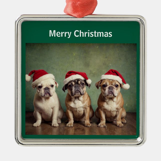 Cute Merry Christmas dogs Metal Ornament (Front)