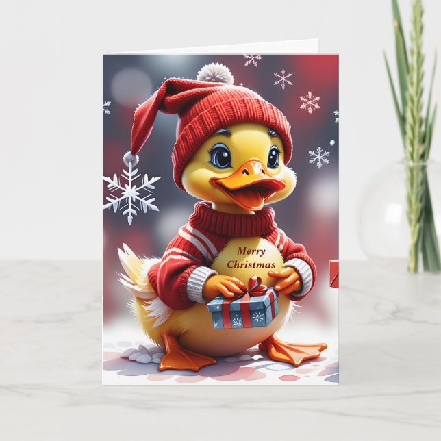 Cute Merry Christmas Duck Holiday Card (Front)