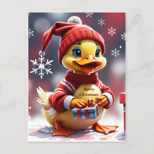 Cute Merry Christmas Duck Holiday Postcard