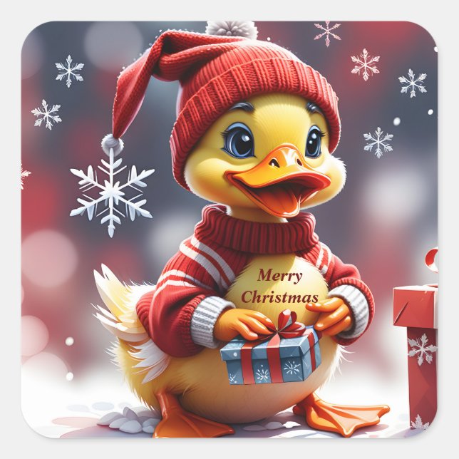Cute Merry Christmas Duck Square Sticker (Front)