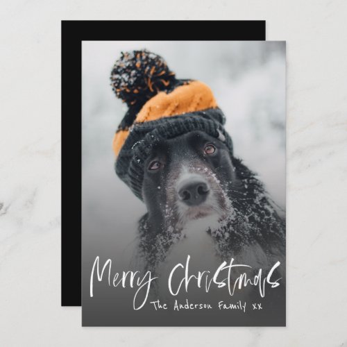Cute Merry Christmas Elegant Calligraphy 1 Photo  Holiday Card