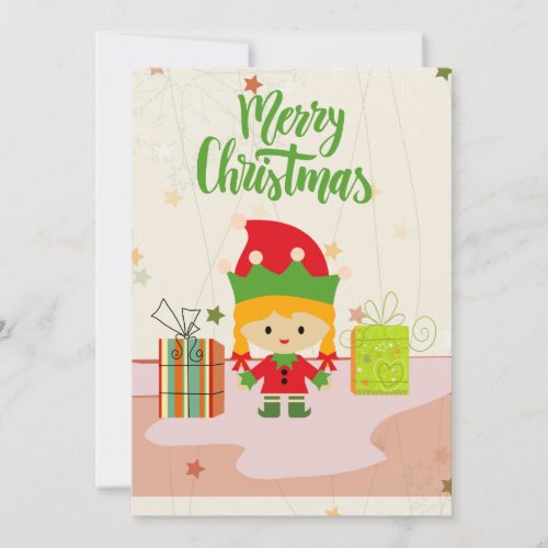 Cute Merry Christmas Elf Gifts Holiday Card