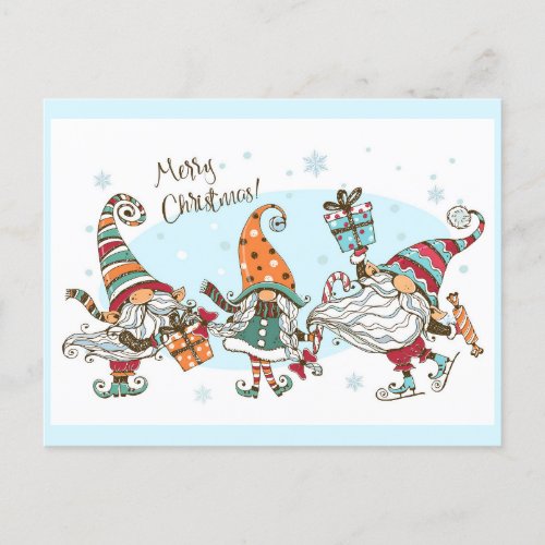 Cute Merry Christmas Elves Gnomes Watercolor Fun Postcard