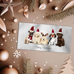 Cute Merry Christmas Elves & Rudolph Puppies Holiday Card