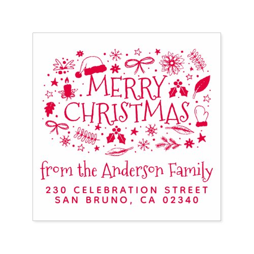 Cute Merry Christmas Family Name  Return Address Self_inking Stamp