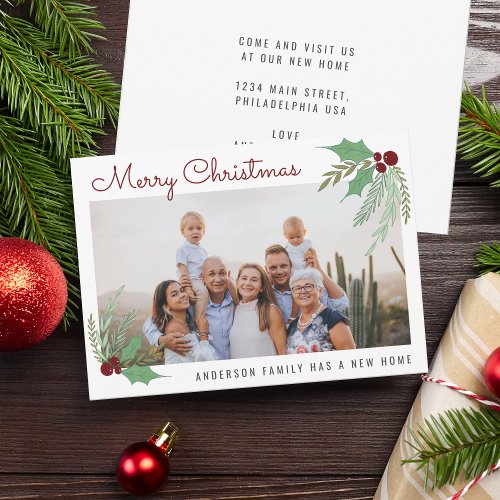 Cute Merry Christmas Family Photo Holiday Moving Announcement