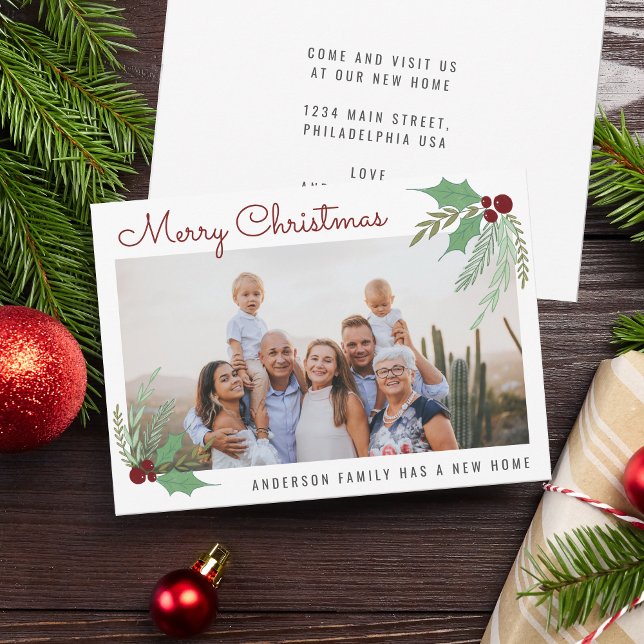 Cute Merry Christmas Family Photo Holiday Moving Announcement (Creator Uploaded)