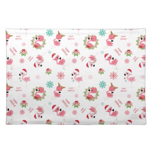 Cute Merry Christmas Flamingo Ornaments Cloth Placemat