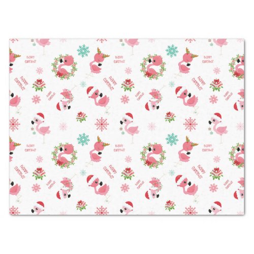 Cute Merry Christmas Flamingo Snowflake Tissue Paper