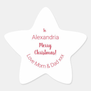 Cute Merry Christmas From Mom and Dad Minimal Star Sticker